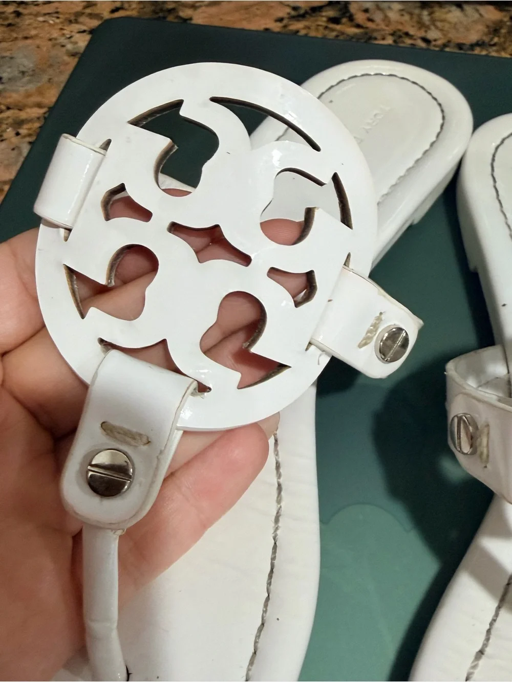 Tory Burch White Miller Logo Thong Sandals size 7.5